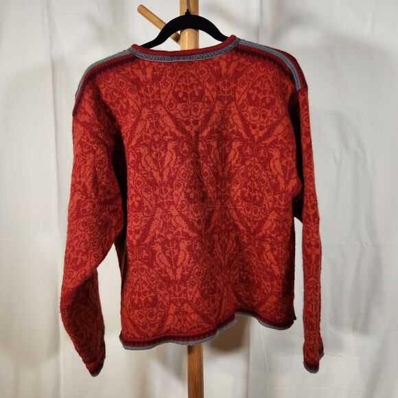 OLEANA $555 Large Norwegian Espeland Red Orange 100% Wool Heart Button Cardigan - Picture 4 of 9